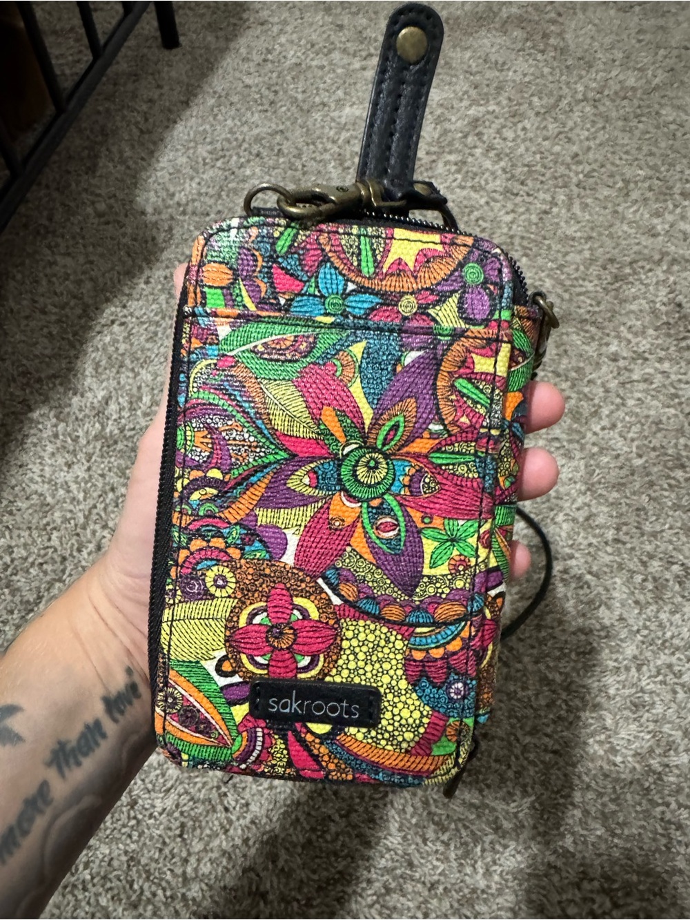 Sakroots Multicolor Floral Crossbody Phone Wallet with Wrist Strap